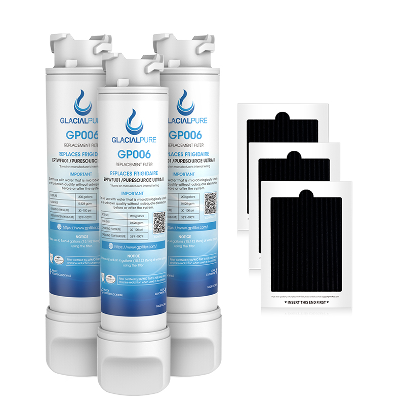 Pzfilters 3Pack EPTWFU01 EWF02 Refrigerator Water Filter Combo With PAULTRA Air Filter