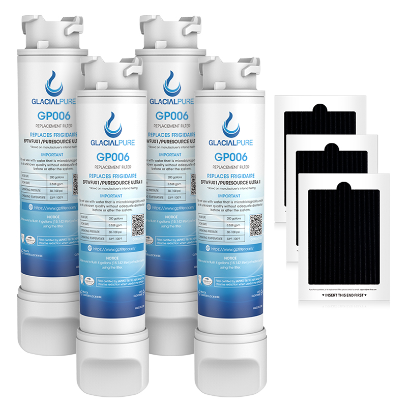 Pzfilters 4Pack  EPTWFU01 Refrigerator Water Filter Combo With PAULTRA Air Filter